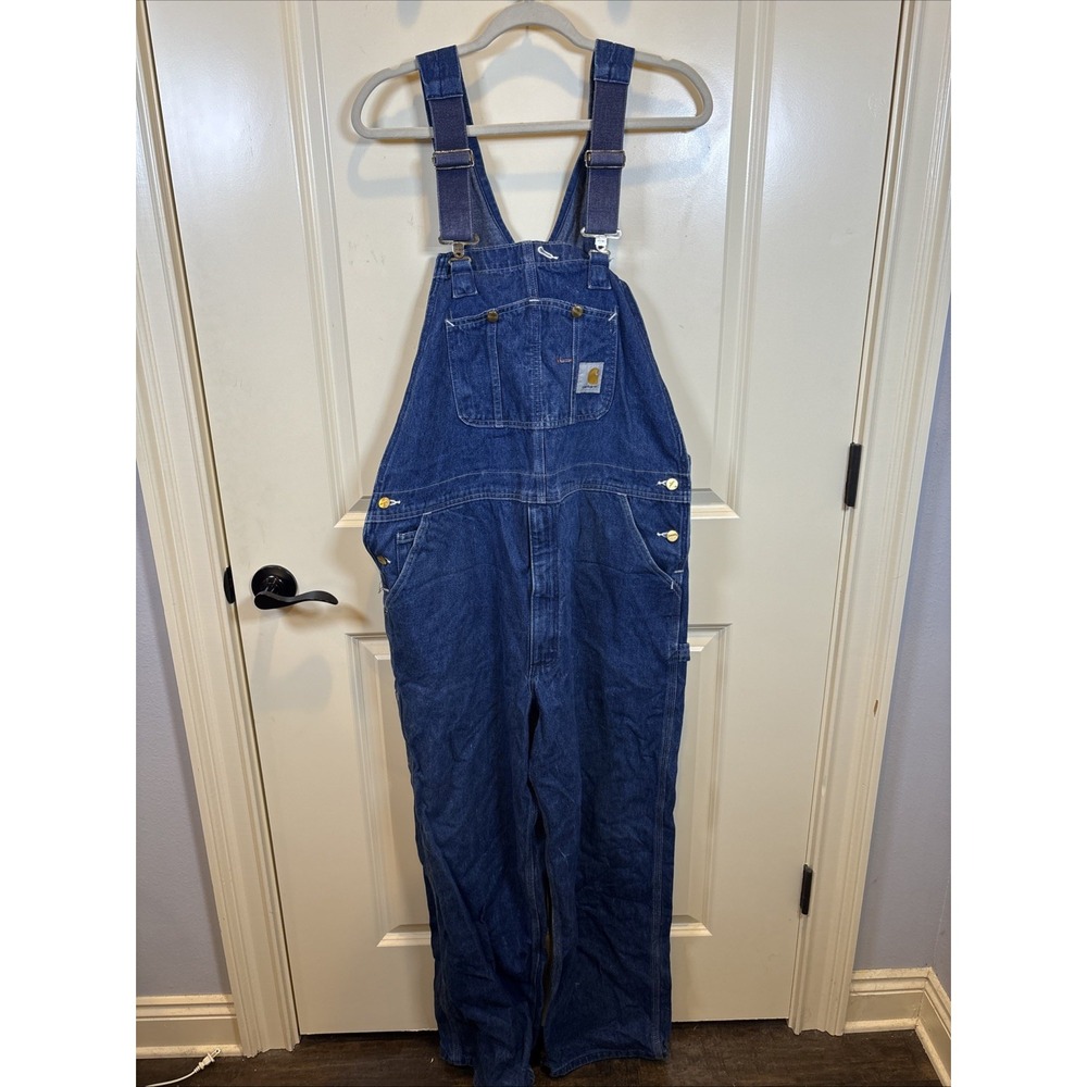 Carhartt Mens Loose Fit Denim Bib Overalls Blue Size 42x32 Workwear Utility